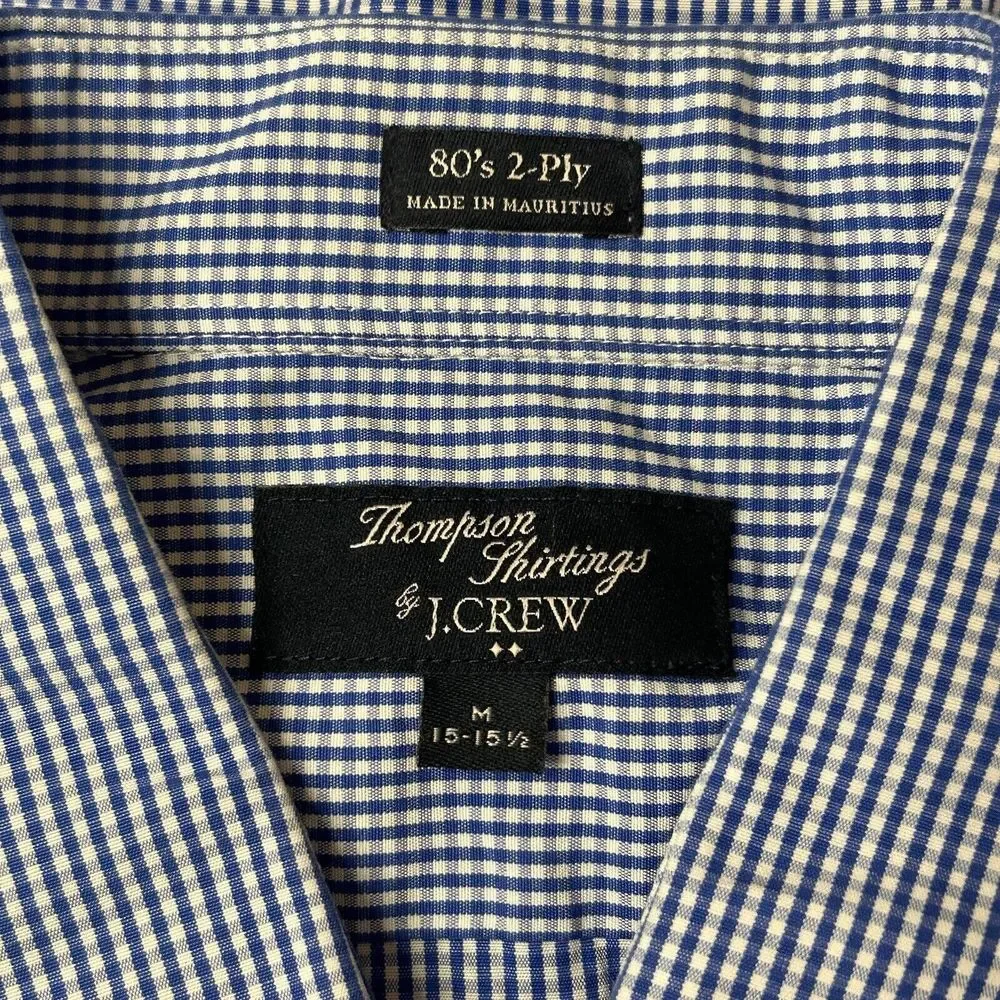 Thompson Shirtings by J.Crew Shirt Mens M Blue Micro Plaid 80s 2 Ply Long Sleeve